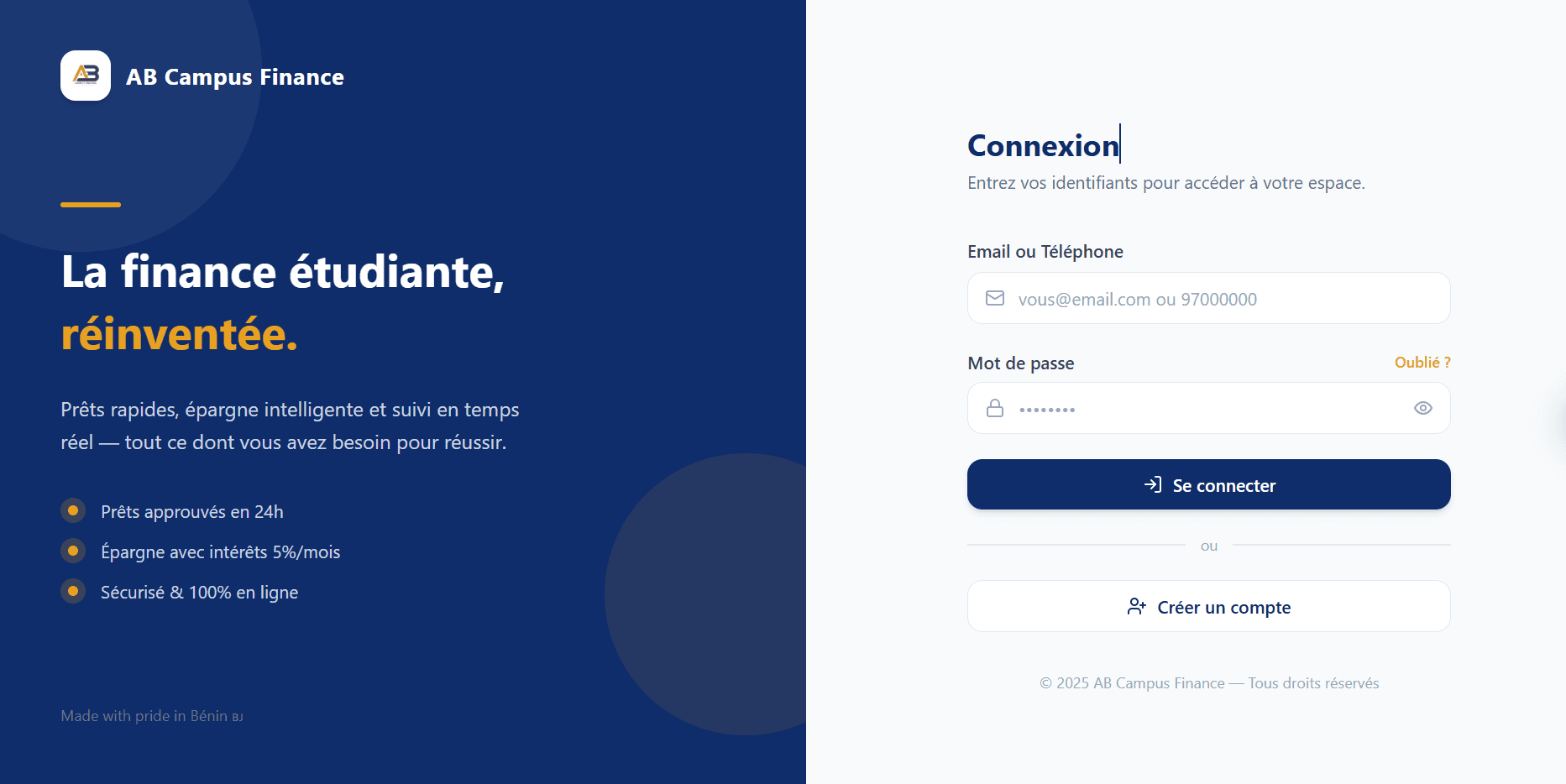 AB Campus Finance - React web development project showcasing full-stack expertise